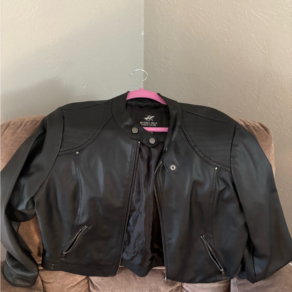 Beverly Hills Polo Club Black Leather Jacket Cropped Tailored